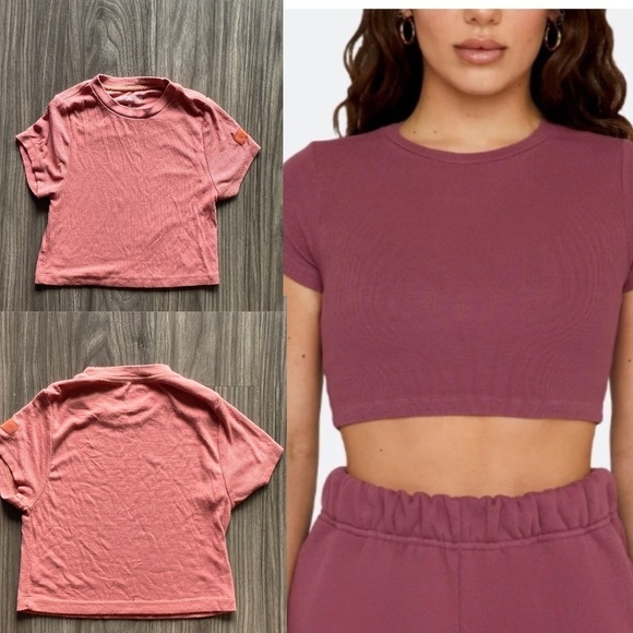 SET ACTIVE WOMENS FORM CROP TEE XS PINK WORKOUT TOP - Picture 1 of 7